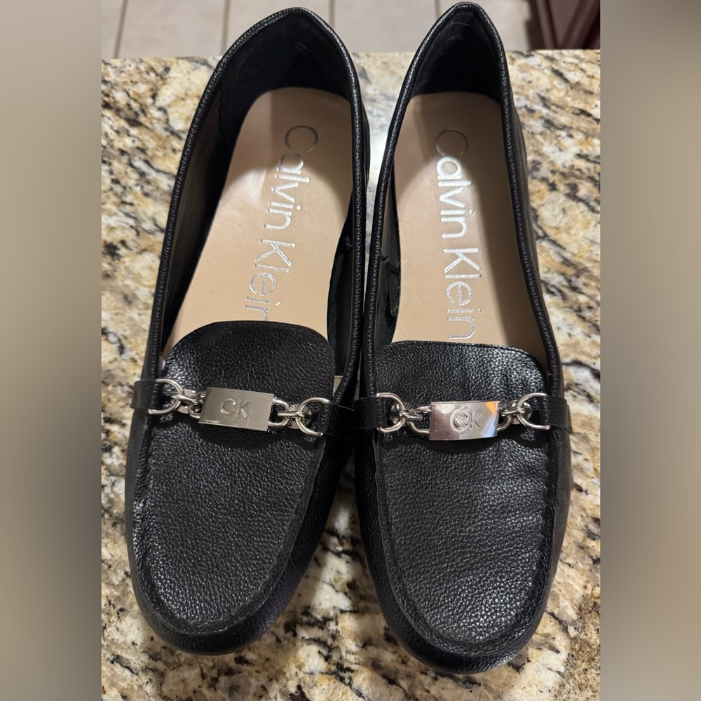 Calvin Klein Black Loafers with Metal Logo Tag
